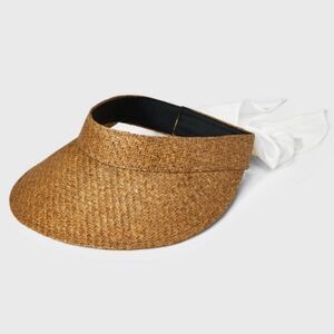 A New Day Woven Straw Pull-On Visor Hat Bow Detail. NEW.